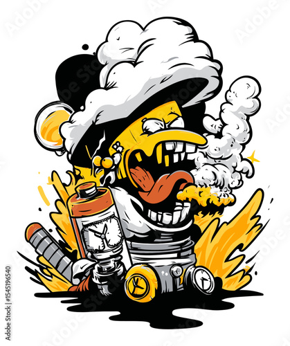 Cartoon character with exaggerated features and vibrant colors, graffiti style