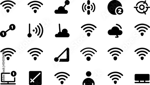 Black and white set of modern technology and connectivity icons