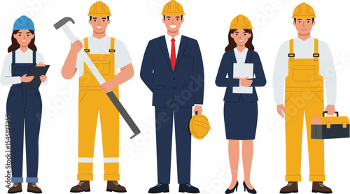 Construction and Business Team: Collaborative Professionals in Construction, Management, and Planning
