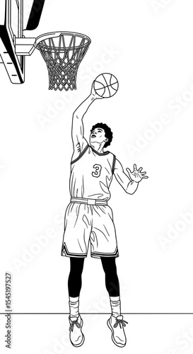 Basketball player making a slam dunk in sketch style for sports action concept
