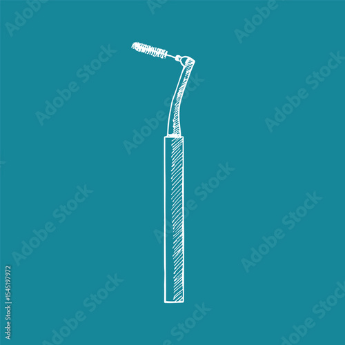 Interdental brush for oral hygiene and healthcare - hand drawn vector line sketch illustration. Stomatology, dentistry concept. Outline engraving doodle clipart isolated