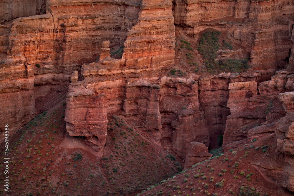 South-East Kazakhstan. Picturesque mountains in the area of the natural national Park Charyn Canyon. The height of the steep mountains of the canyon reaches 150-300 m. South-East Kazakhstan. Picturesque mountains in the area of the natural national Park Charyn Canyon. The height of the steep mountains of the canyon reaches 150-300 m.