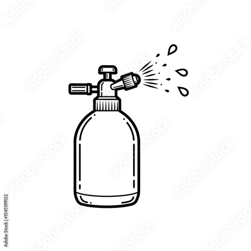 Gardening spray bottle illustration with a nozzle spraying water in a functional design