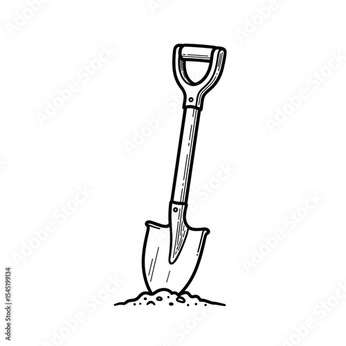 Illustration of a garden shovel embedded in soil in a functional and practical design