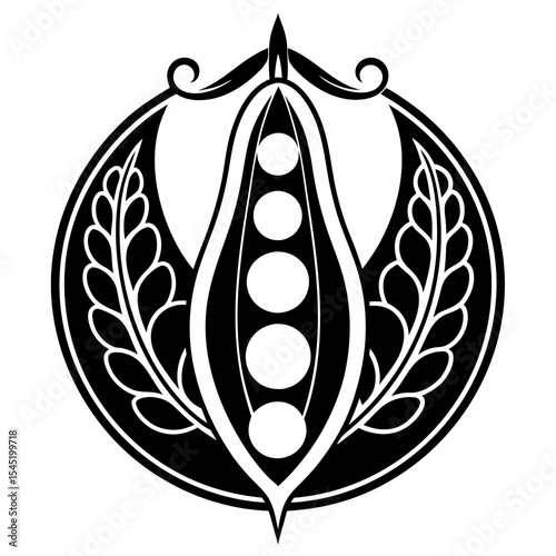 Stylized pea pod in a circle isolated on white background