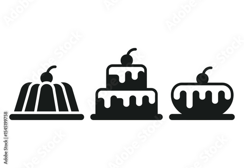 Dessert icons set jelly cake pudding sweet treats