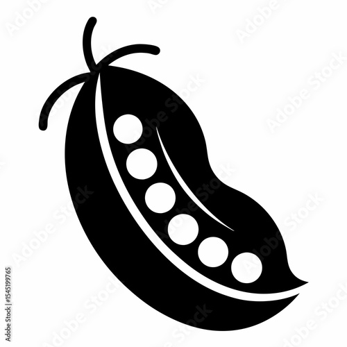 Black pea pod with peas isolated on white background