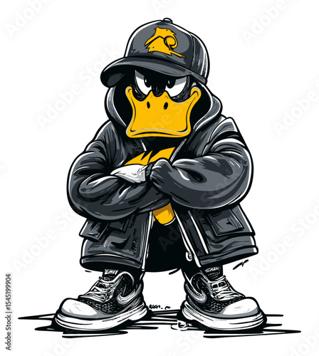 Cool Cartoon Duck Character in Stylish Streetwear with Attitude