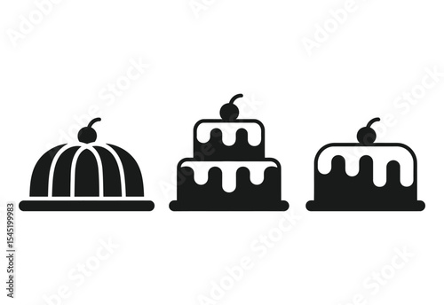 Dessert icons set cake pudding and jelly