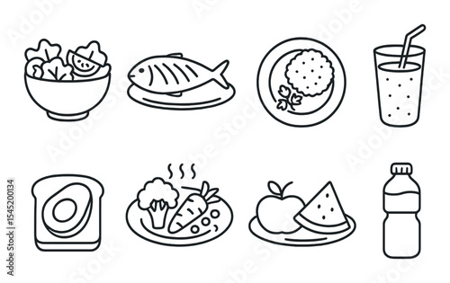 Healthy meal icons set – line, nutrition and diet symbols for food enthusiasts