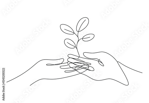 Two hands gently holding a delicate plant sprout