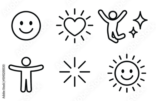 Joyful emoji line icons set – simple, expressive and cheerful symbol collection