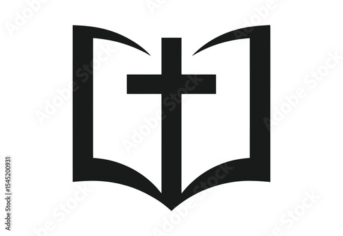 Open book with cross symbol christian religious icon