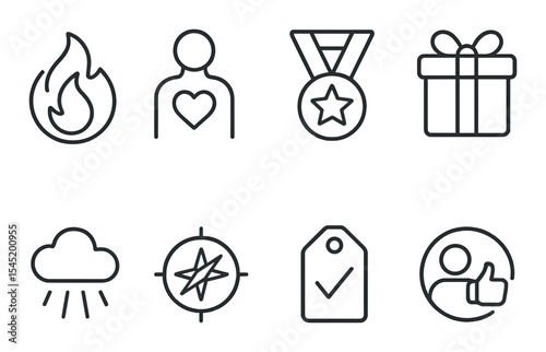 Motivation icons set – outline, achievement and reward symbols for inspiration