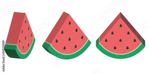 Wallpaper Mural 3D Watermelon Slice Set Cute Summer Fruit Illustration Torontodigital.ca