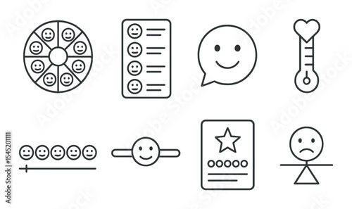 Emotional metric icons set – outline, mood tracking and feedback symbols