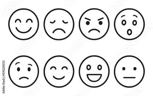 Expressive emotion icons set – flat, mood and feeling simple symbols