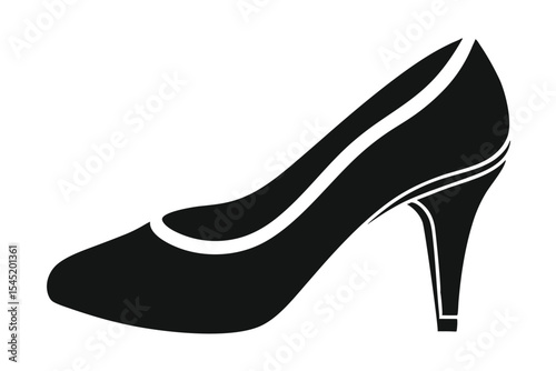 Elegant Black High Heel Pump Shoe Illustration with Graceful Lines and Modern Design