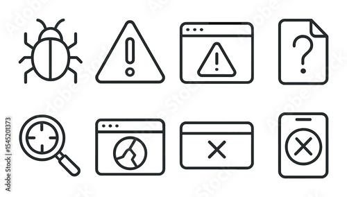 Cybersecurity alert icons set – outline, security warning and protection symbols