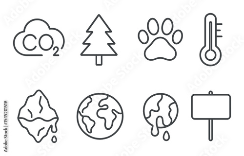 Environmental impact icons set – outline, eco and nature conservation symbols