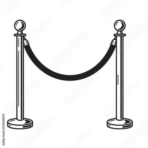 Classic red rope barrier vintage art silhouette illustration on white background