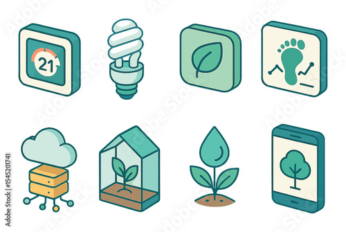 Green tech icons set – simple, eco-friendly and sustainable energy symbols
