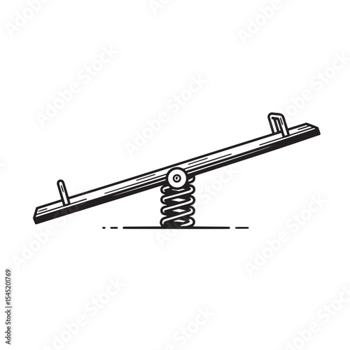 Classic seesaw playground equipment illustration in vintage art silhouette black and white for playtime fun