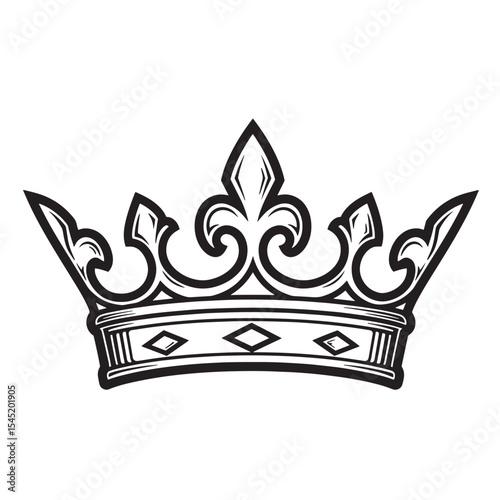 Classic vintage art silhouette of a regal crown isolated on a white background ideal for design projects