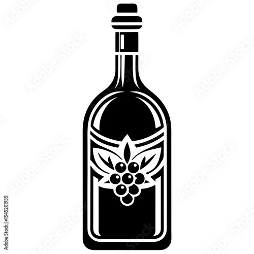 Wine bottle with grape label isolated on white background