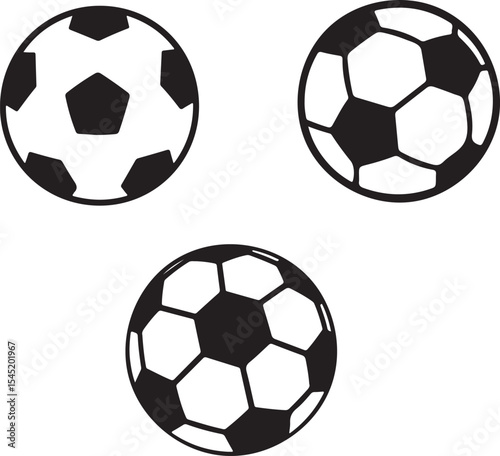 Three soccer balls silhouette set