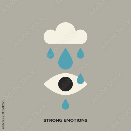 Cloud with Raindrops. Eye with Teardrops. Cartoon Cloud and Eye with Rain and Tears flat vector illustration. Nature. Weather.