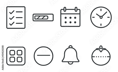 Task management icons set – outline, productivity and organization symbols