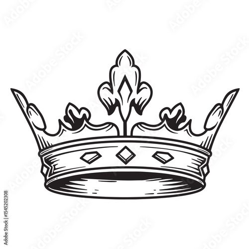 Detailed vintage black and white royal crown silhouette design for royalty emblem and heraldry