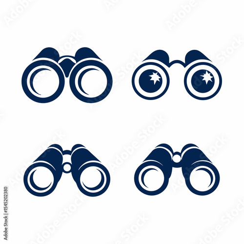 Binoculars Icon Bundle Vector with Flat Search and Exploration Designs.
