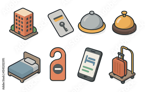 Hotel and hospitality icons set – flat, accommodation and service symbols
