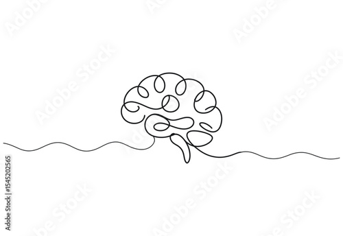 Single line drawing of a brain on a white background