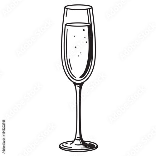 Elegant champagne flute illustration in vintage art silhouette style