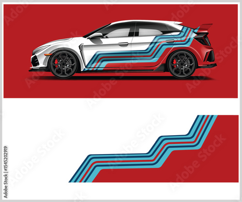 Racing Car Wrap Design with Checkered Flag Pattern