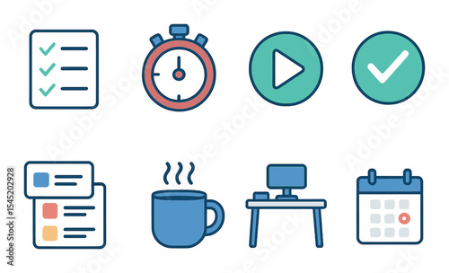 Productivity icons set – outline, efficiency and workflow enhancement visuals