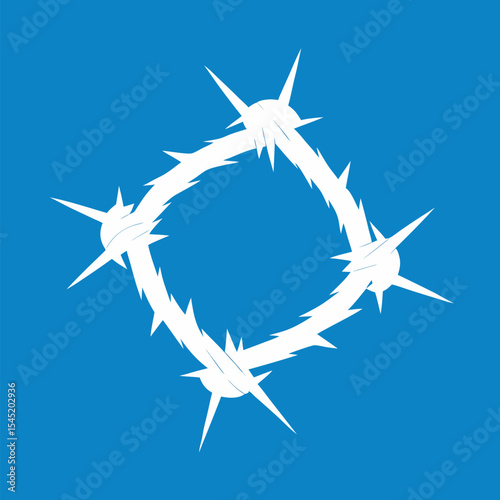 Frozen wire in the shape of barbed wire vector on blue background.