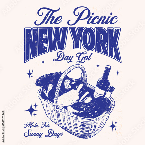 Hand lettering typography design with a picnic basket and a quote for those who love picnics.