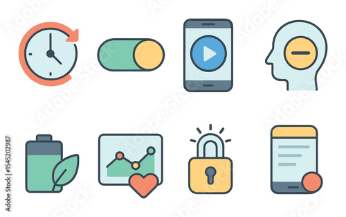 Digital time management icons set – outline, productivity and schedule tools