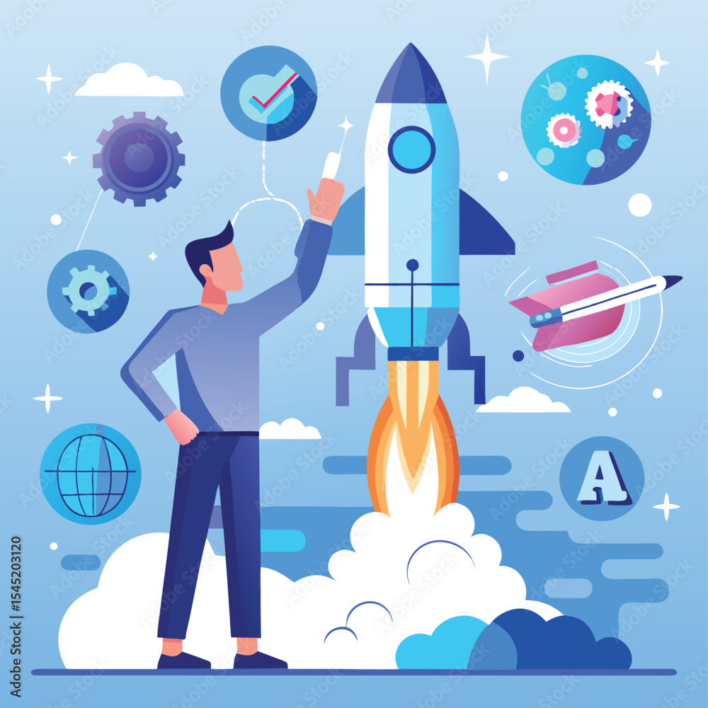 Naklejka premium Launching Your Business A Vector Illustration of Startup Success