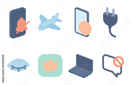 Digital detox icons set – 3d, mindfulness and minimal smartphone symbols