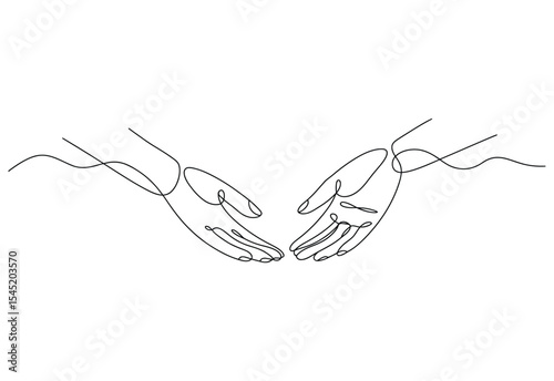 Continuous line drawing of two hands reaching