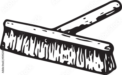A black-and-white sketch of a sturdy scrub brush with dense bristles, ideal for cleaning surfaces, perfect for household, janitorial, and hygiene-themed illustrations