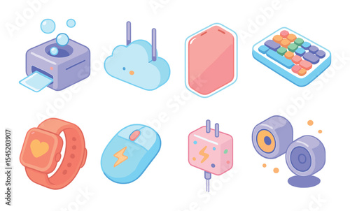 Whimsical tech icons set – 3d, playful and modern digital symbols