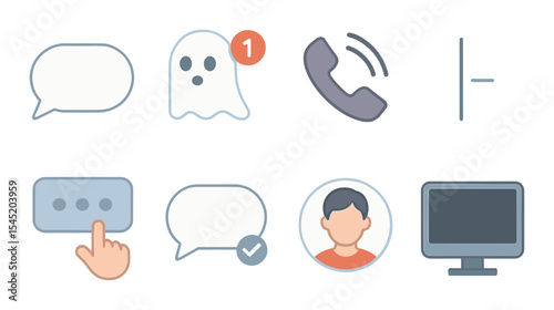 Communication icons set – outline, messaging and contact symbols for digital use