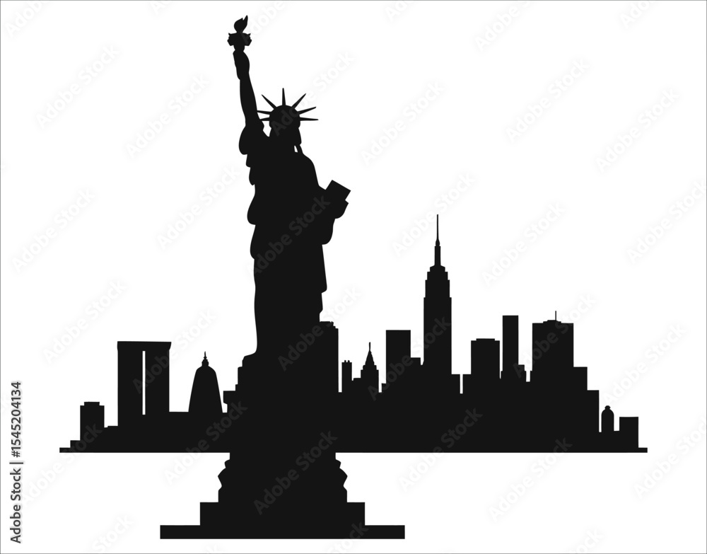 Obraz premium Bold Silhouette of New York City and Liberty