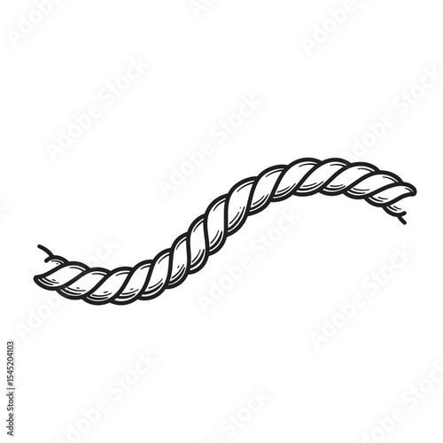 Hand drawn black and white vector art silhouette of a wavy rope on white background